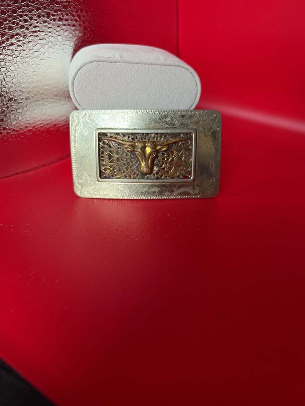 Vintage Western Nickel Silver Longhorn Steer Head Filigree Belt Buckle